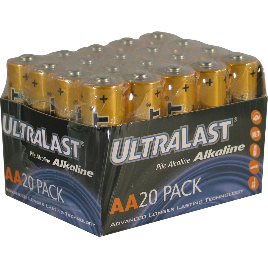 Ultralast UL20AAVP Household Battery, 1.5V, 2100 mAh Capacity, Alkaline, AA Size, 20/pk